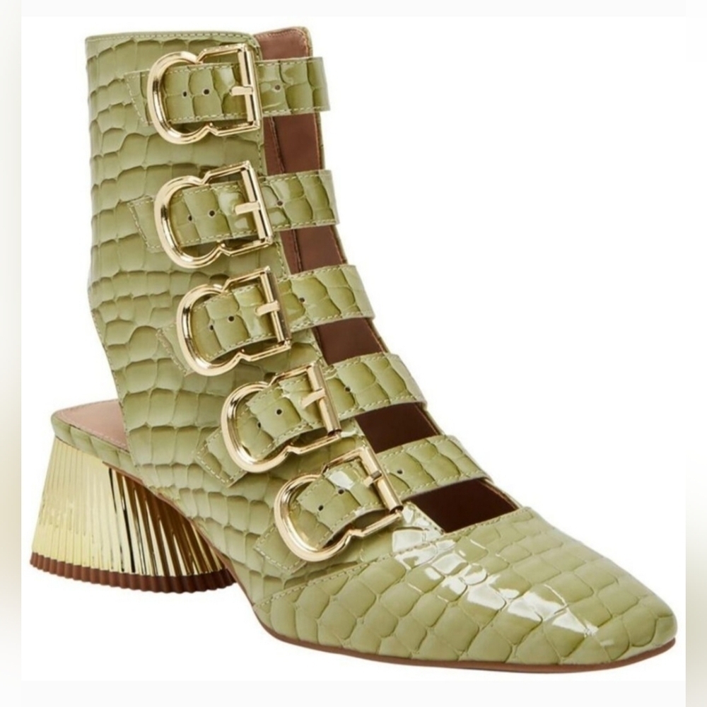 Katy Perry Collections Olive Green Croc-Texture Buckle Ankle Boots